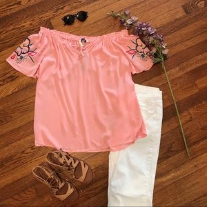 Plus size off the shoulder pink flowy blouse